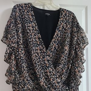 EXPRESS ruffle blouse, XL ,floral pattern ,black